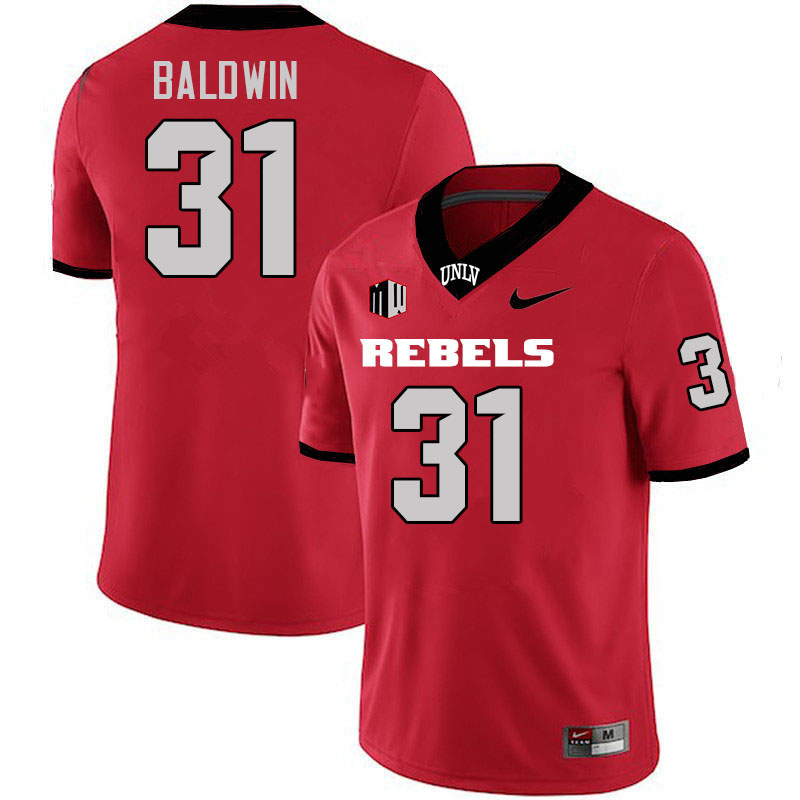 Men #31 Jalen Baldwin UNLV Rebels College Football Jerseys Stitched-Scarlet